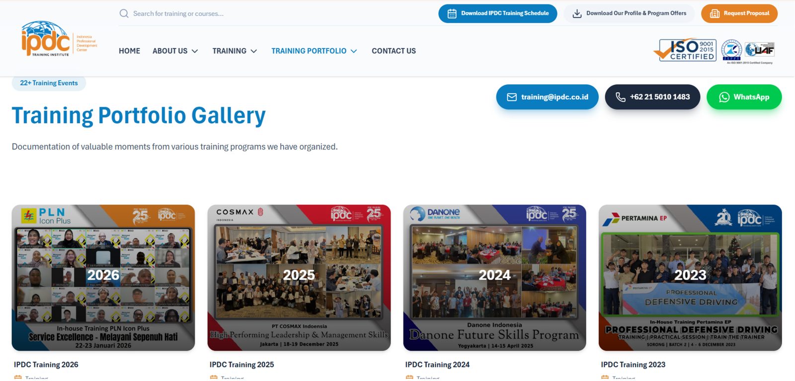 Tampilan Company Profile IPDC Training Institute