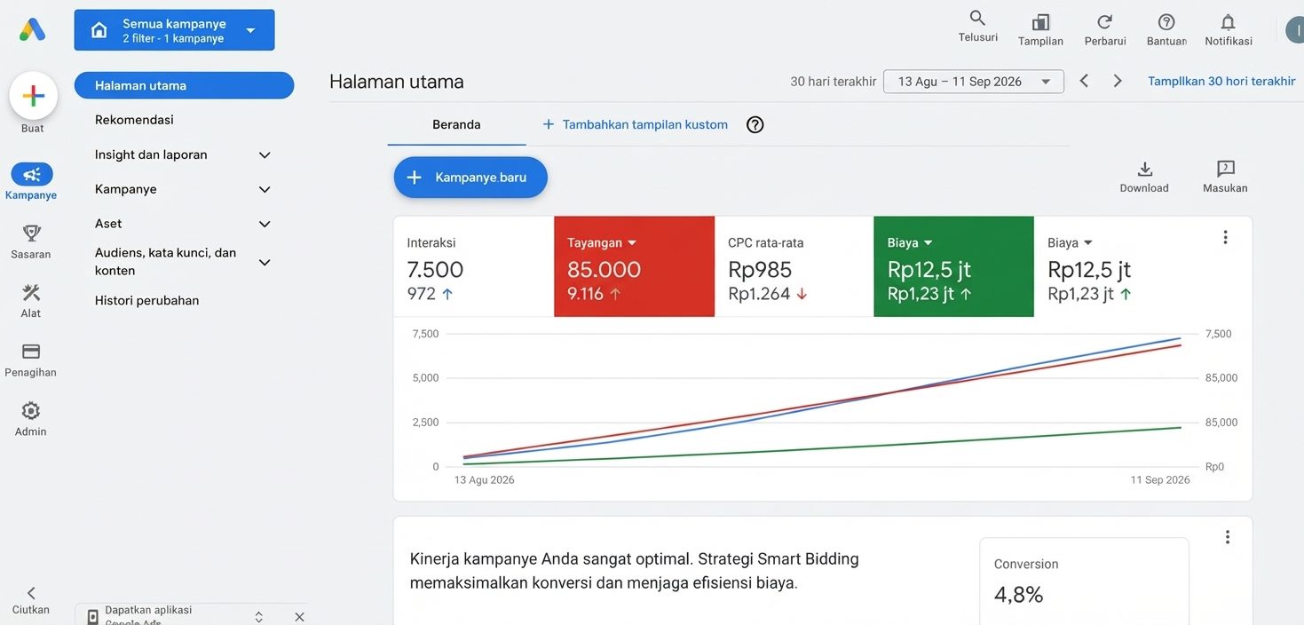 Tampilan Marketing dan Ads Google