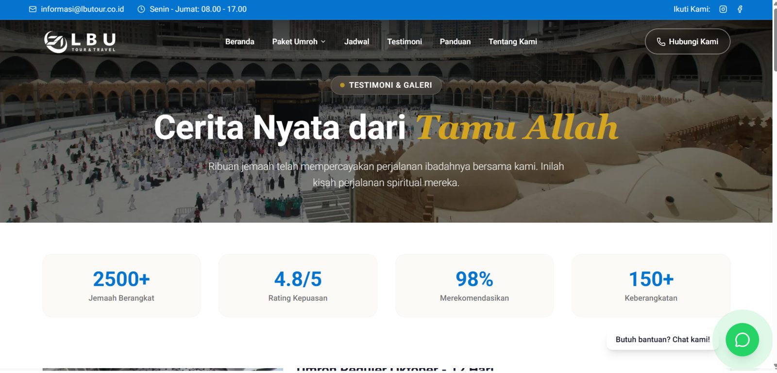 Tampilan Website LBU Tour & Travel